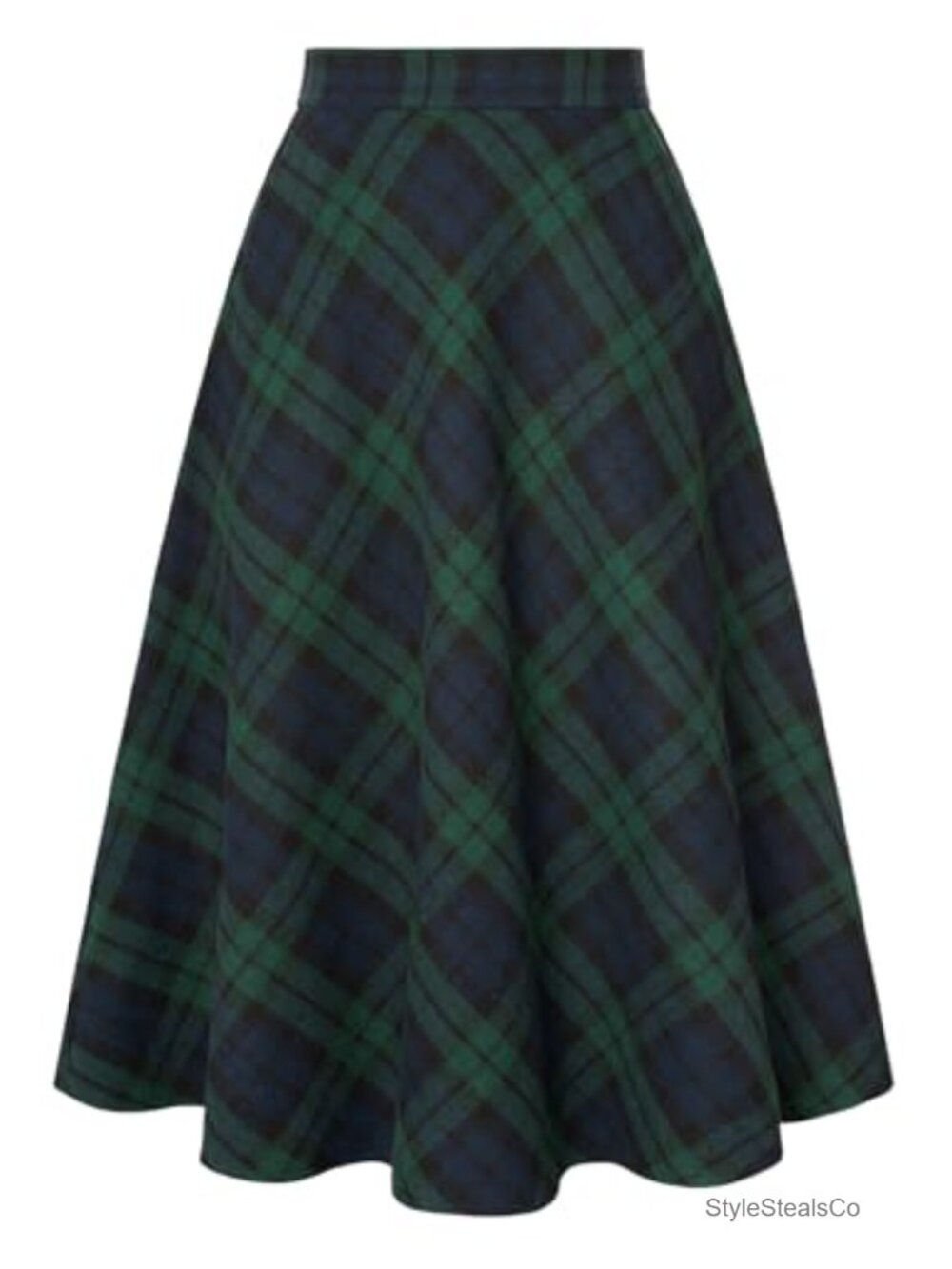 Plaid Midi Skirt A-Line High Elastic Waist Pockets